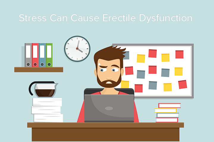 Illustration that depicts a man who suffers from erectile dysfunction due to stress