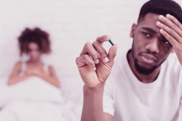 Man thinking about taking Viagra for his performance anxiety